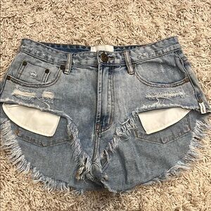 One Teaspoon Light Blue Frayed Jean Shorts